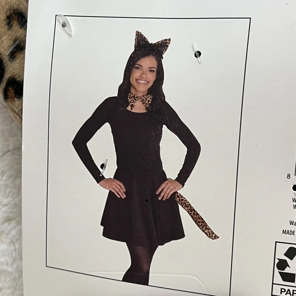 Leopard Cheetah Cat Costume Halloween Play Dress Up 3 Piece Accessory Set